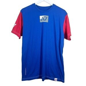 A7 Strongwear Demand Greatness Red Blue USA Contrast Short Sleeve Tee Large